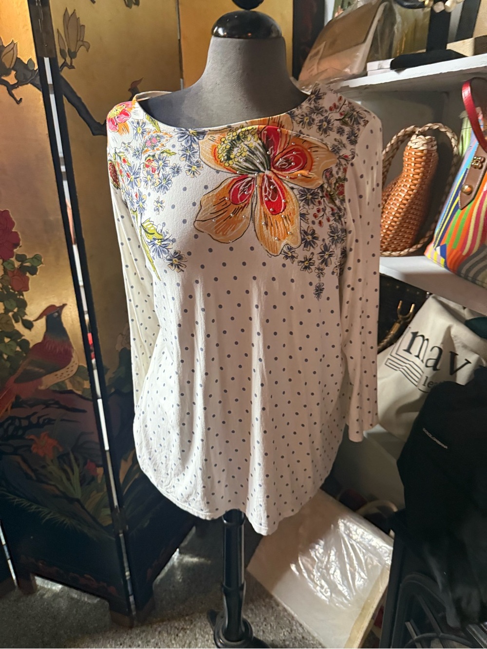 Investments Cream Tunic with Yellow & Red Floral Yoke